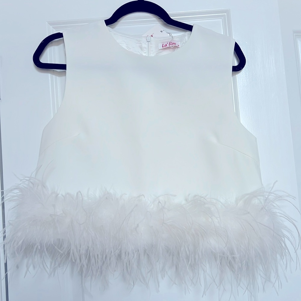 White Cropped Feather Top